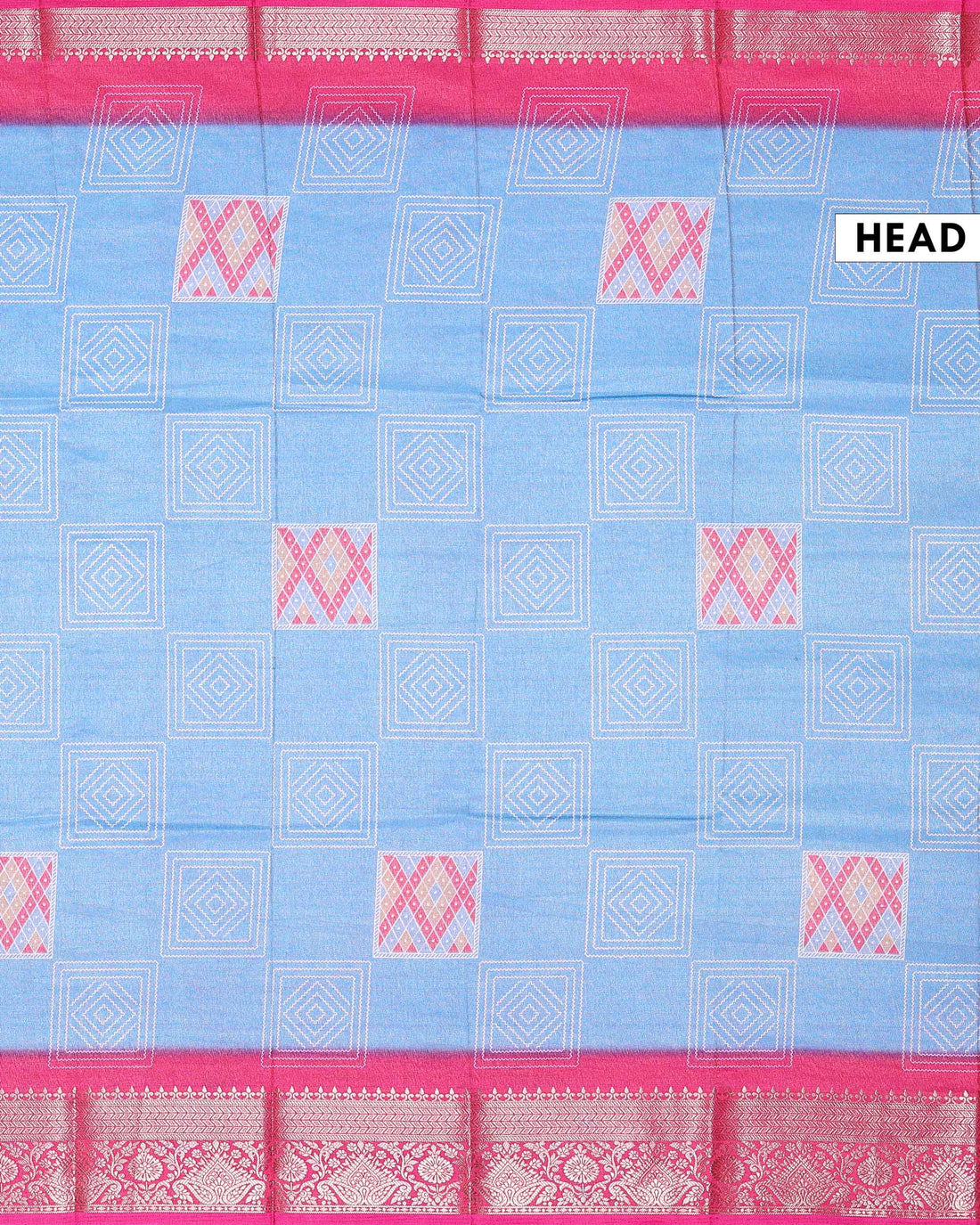 Traditional Dola Silk Saree with Geometric Diamond Motifs and Intricate Woven Border - Light Blue