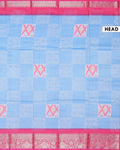 Traditional Dola Silk Saree with Geometric Diamond Motifs and Intricate Woven Border - Light Blue-Head