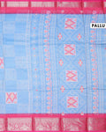 Traditional Dola Silk Saree with Geometric Diamond Motifs and Intricate Woven Border - Light Blue-Pallu