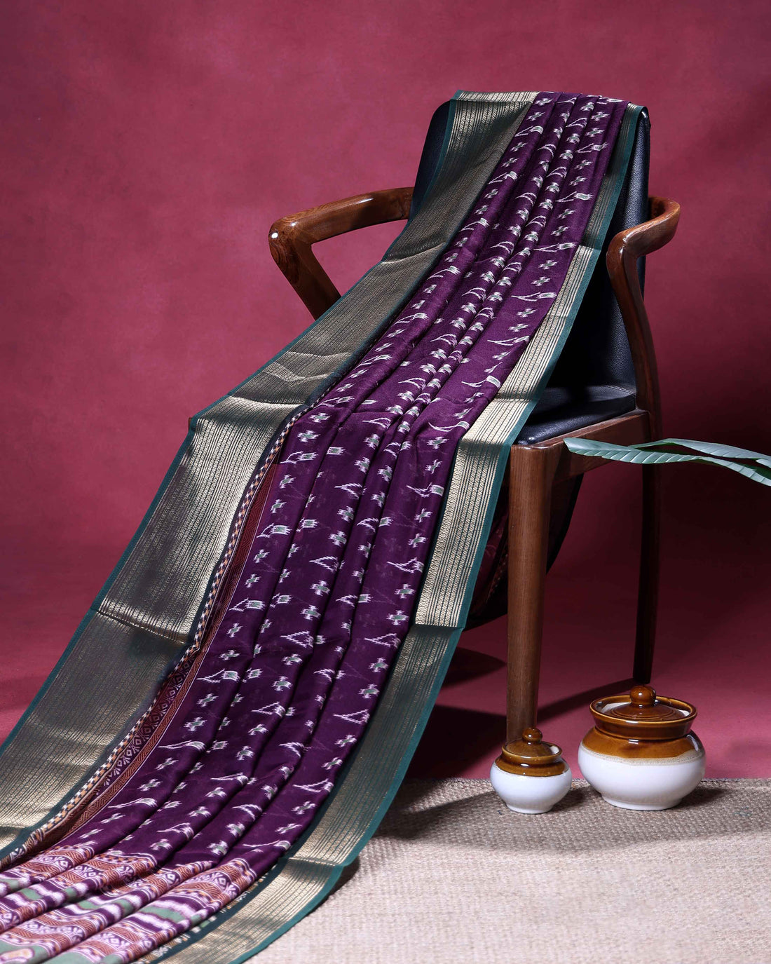 Traditional Dola Silk Saree with Intricate Ikkat Inspired Buta Motifs and Ornate Contrast Border - Purple