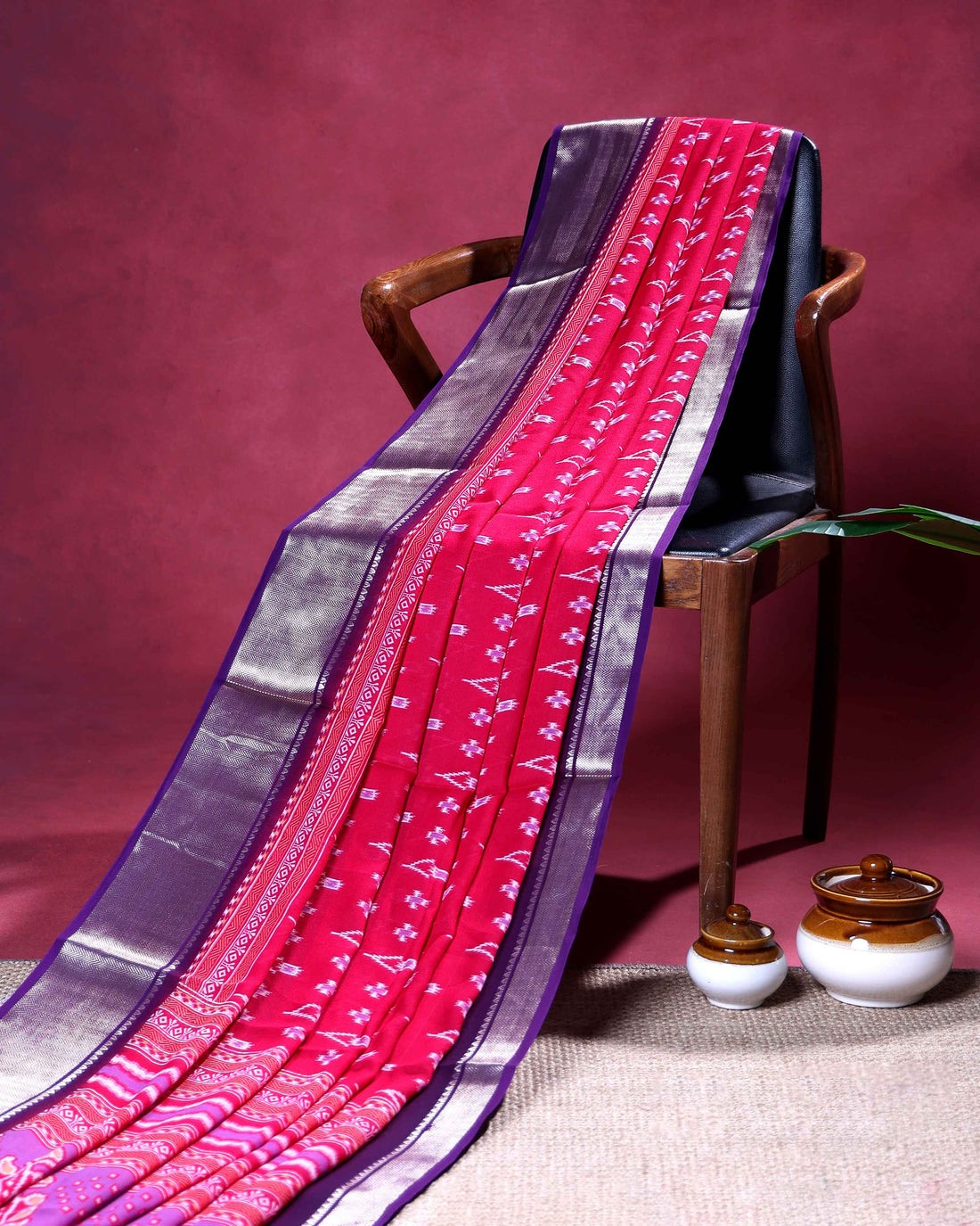 Traditional Dola Silk Saree with Intricate Ikkat Inspired Buta Motifs and Ornate Contrast Border - Red