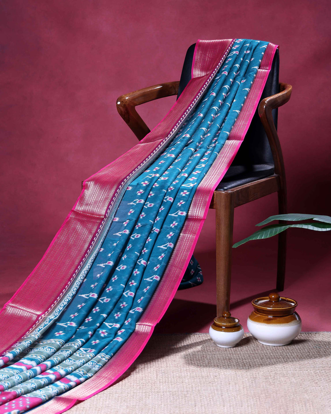 Traditional Dola Silk Saree with Intricate Ikkat Inspired Buta Motifs and Ornate Contrast Border - Teal Blue