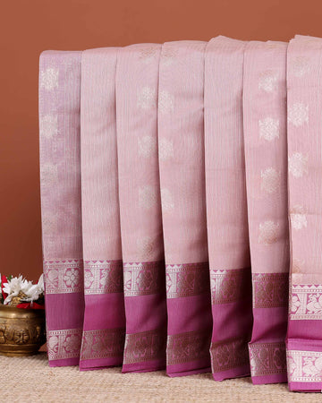 Traditional Elampillai Silk Cotton Saree Adorned with Woven Zari Motifs and a Contrasting Border  - Light Pink