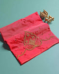 Traditional Embroidered Designer Blouse Material with Intricate Bead and Thread Work -Red