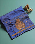 Traditional Embroidered Designer Blouse Material with Intricate Bead and Thread Work - Navy Blue