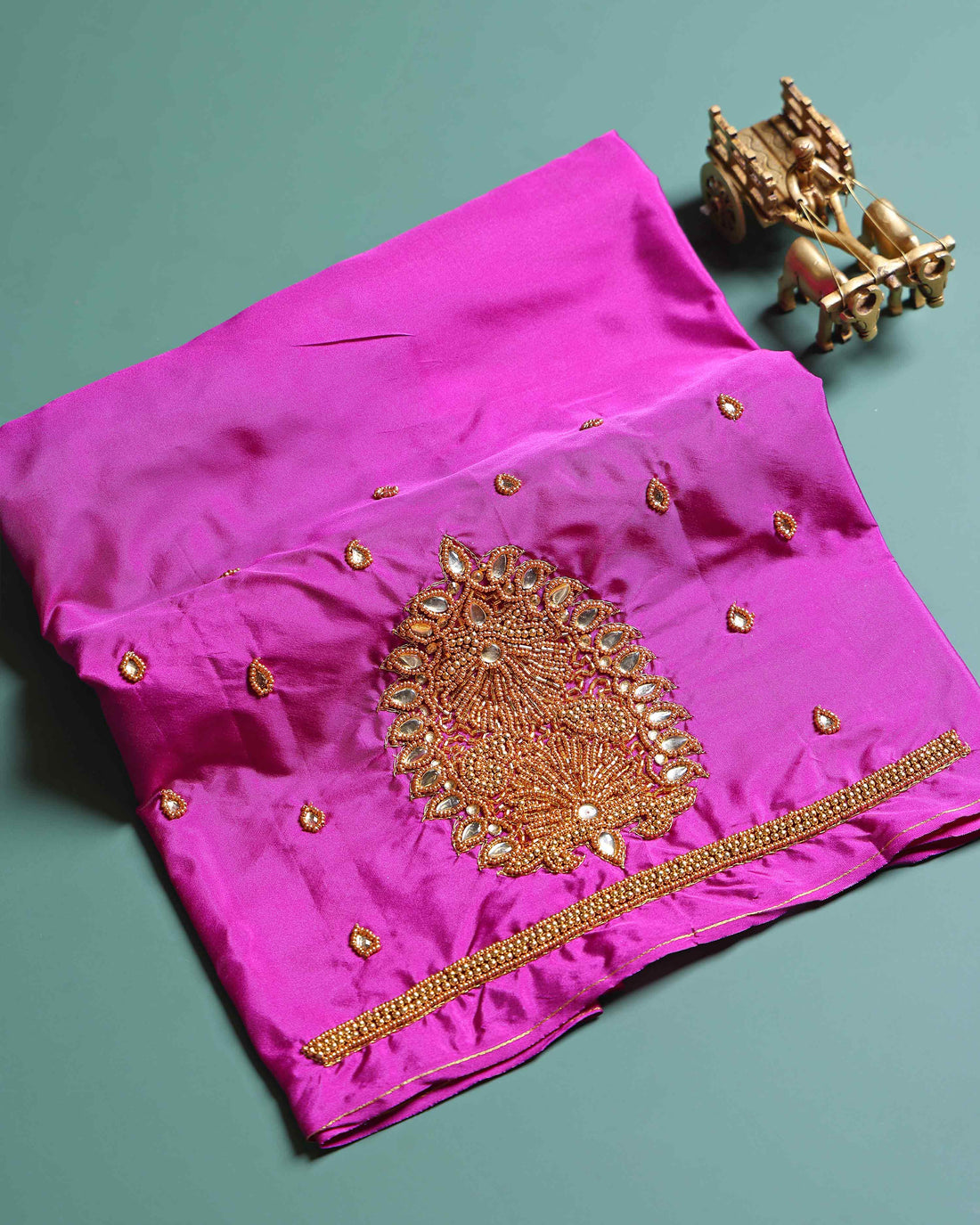 Traditional Embroidered Designer Blouse Material with Intricate Bead and Thread Work - Pink