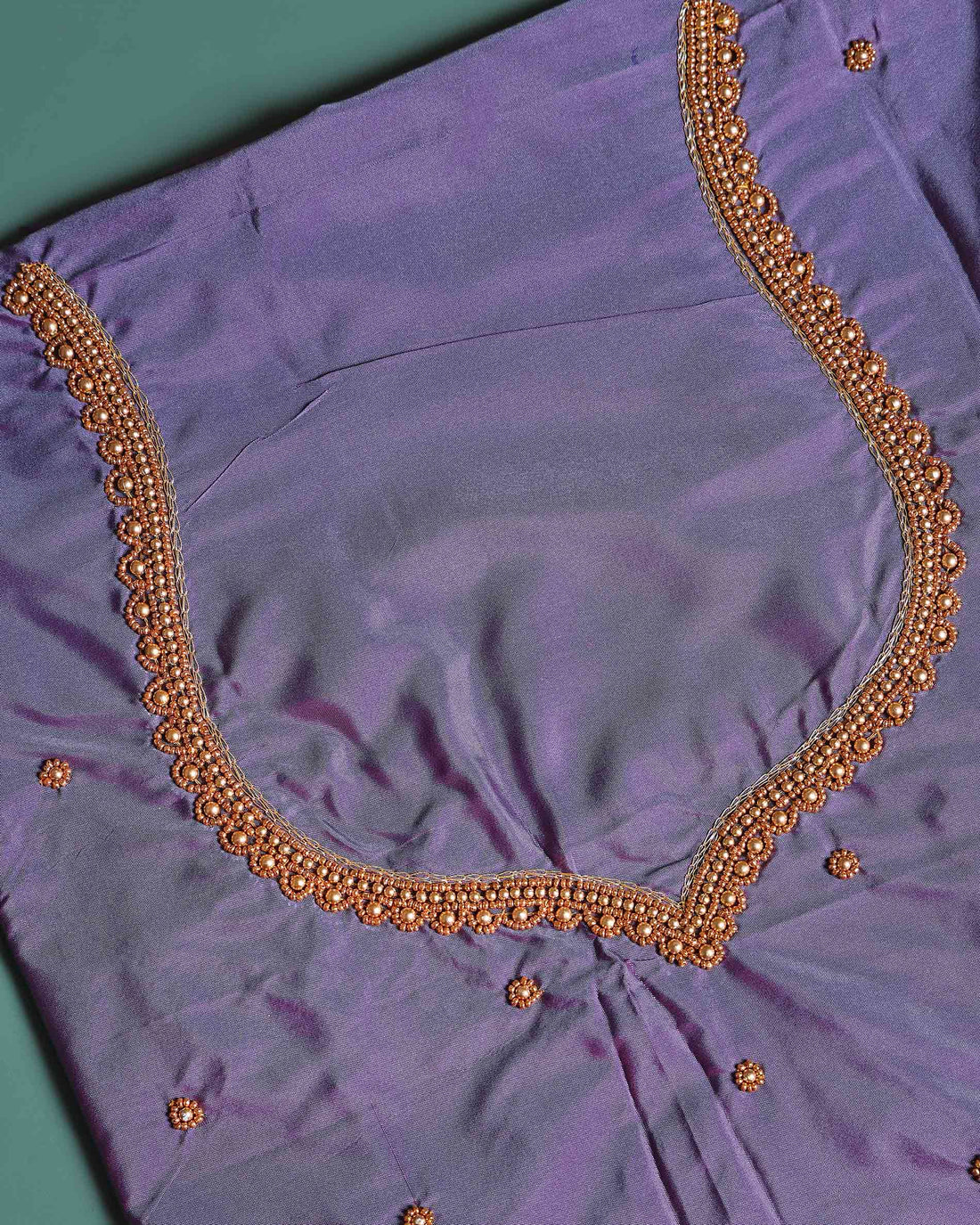 Traditional Embroidered Designer Blouse Material with Intricate Bead and Thread Work - Purple