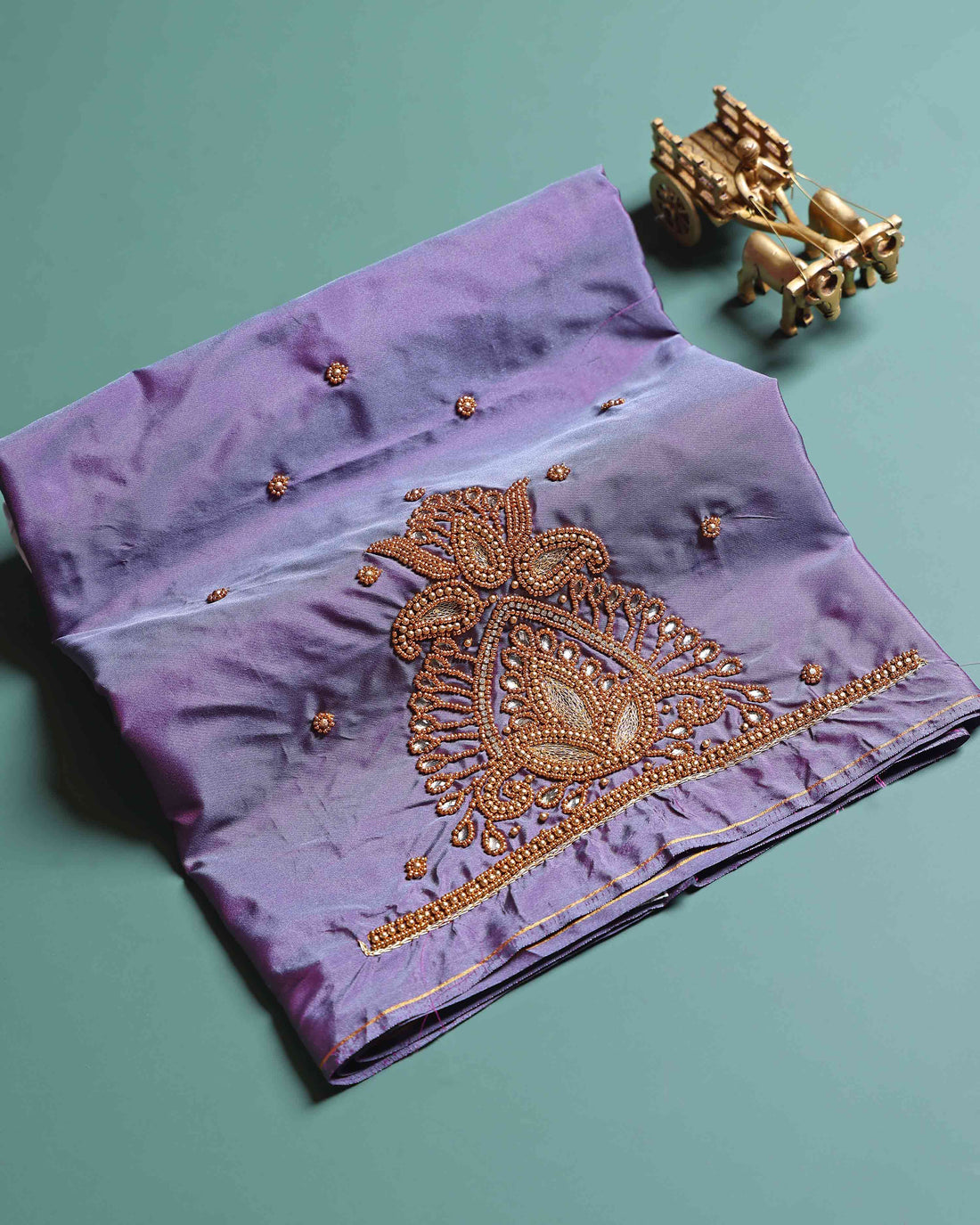 Traditional Embroidered Designer Blouse Material with Intricate Bead and Thread Work - Purple