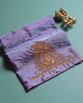 Traditional Embroidered Designer Blouse Material with Intricate Bead and Thread Work - Purple