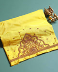 Traditional Embroidered Designer Blouse Material with Intricate Bead and Thread Work - Yellow