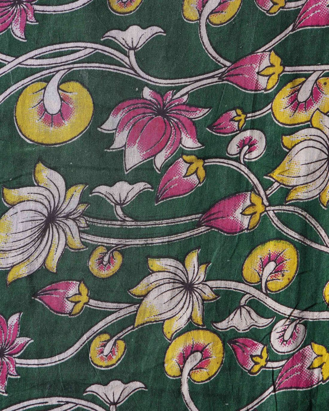 Traditional Floral Block Print Unstitched Blouse Material - Green