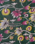 Traditional Floral Block Print Unstitched Blouse Material - Green-Close