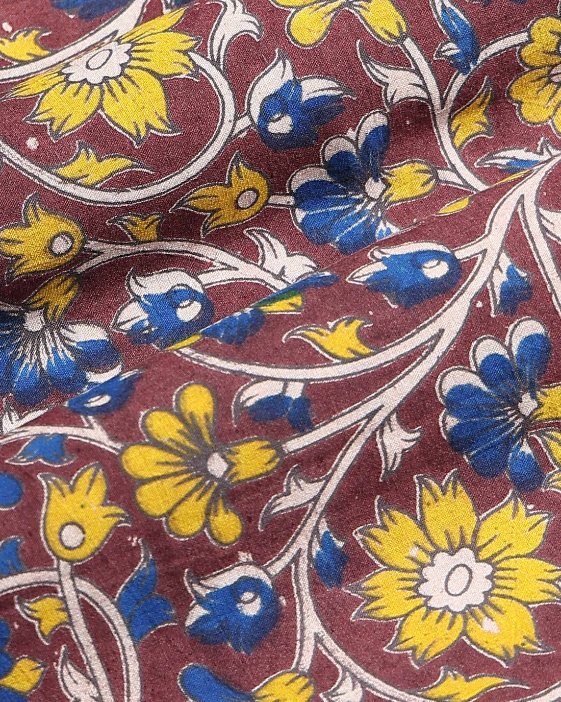 Traditional Floral Handblock Printed Cotton 1 Meter Blouse Material with Intricate Floral Motifs - Brown