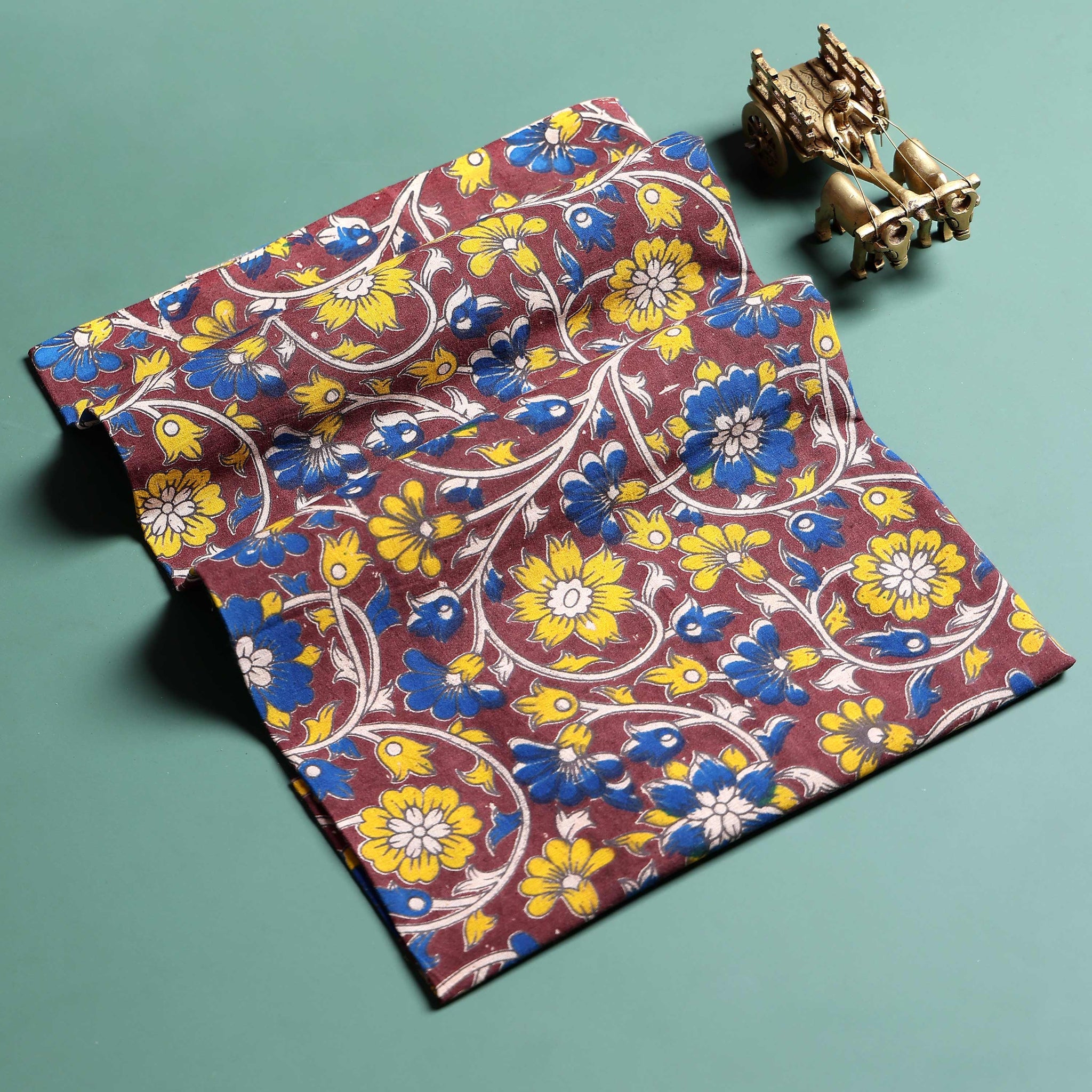 Traditional Floral Handblock Printed Cotton 1 Meter Blouse Material with Intricate Floral Motifs - Brown