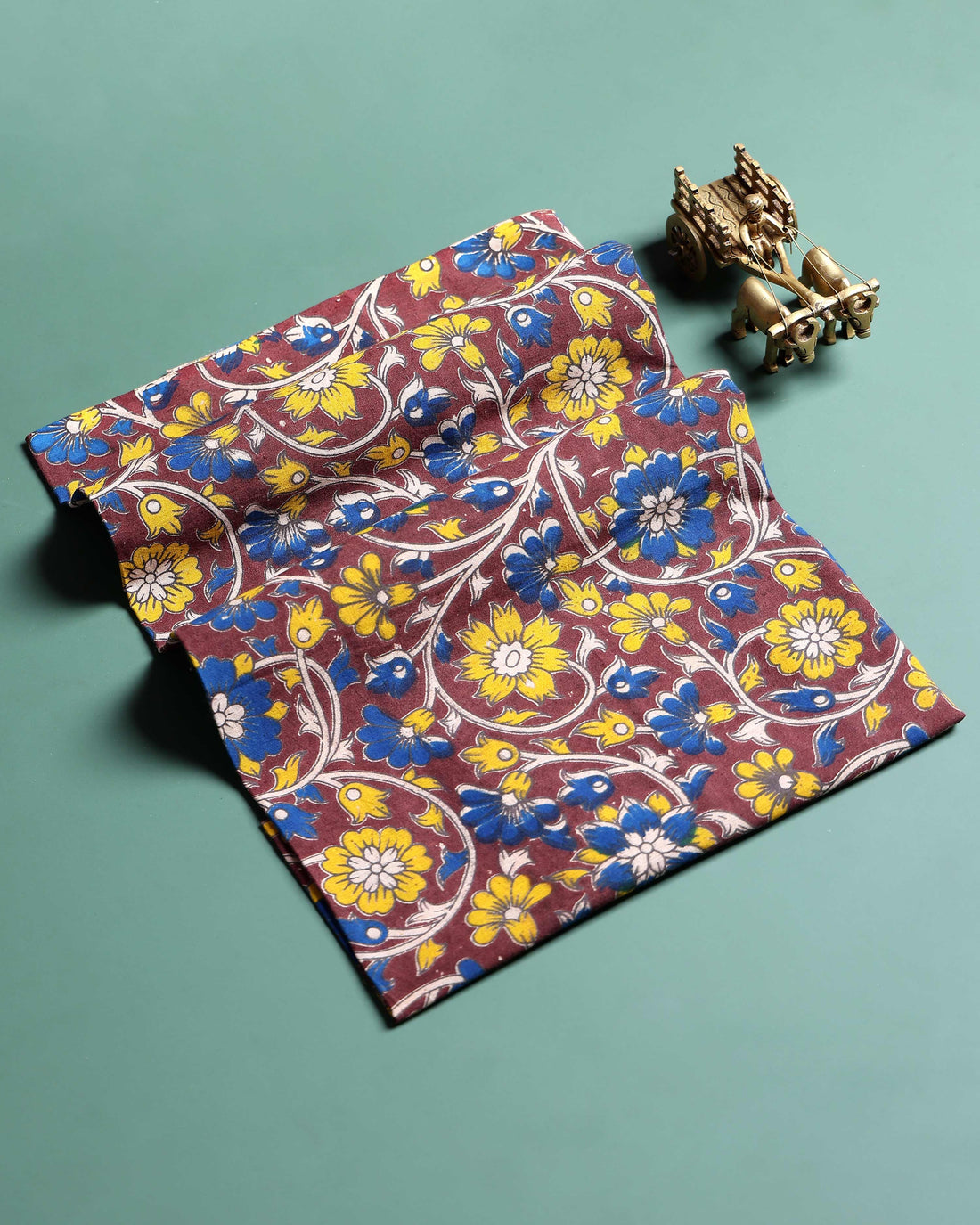 Traditional Floral Handblock Printed Cotton 1 Meter Blouse Material with Intricate Floral Motifs - Brown