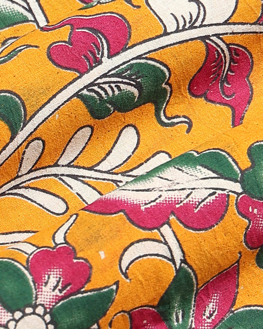 Traditional Floral Kalamkari Printed Cotton 1 Meter Blouse Material for Women - Yellow