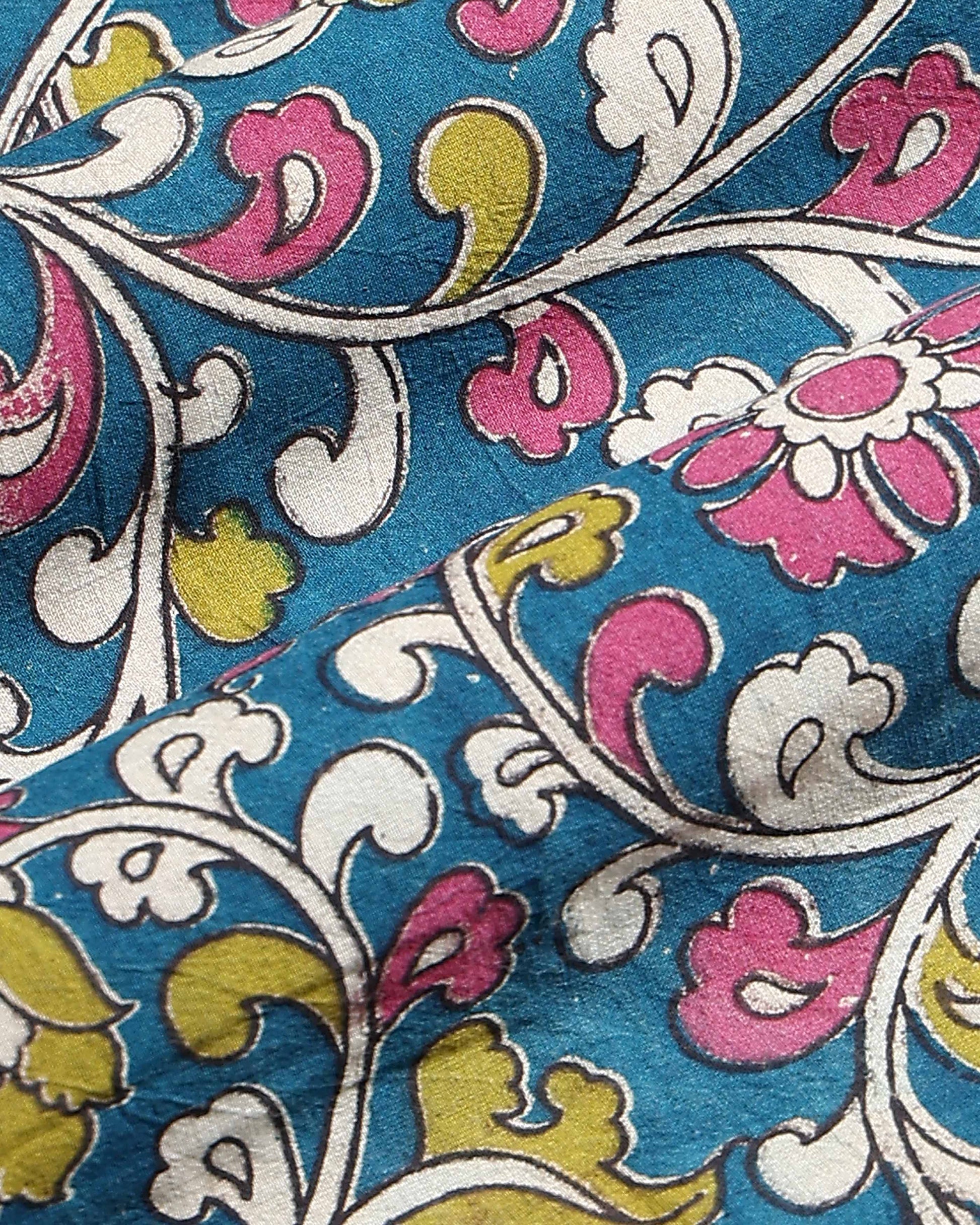 Traditional Floral Pattern Cotton 1 Meter Blouse Material for Women - Teal