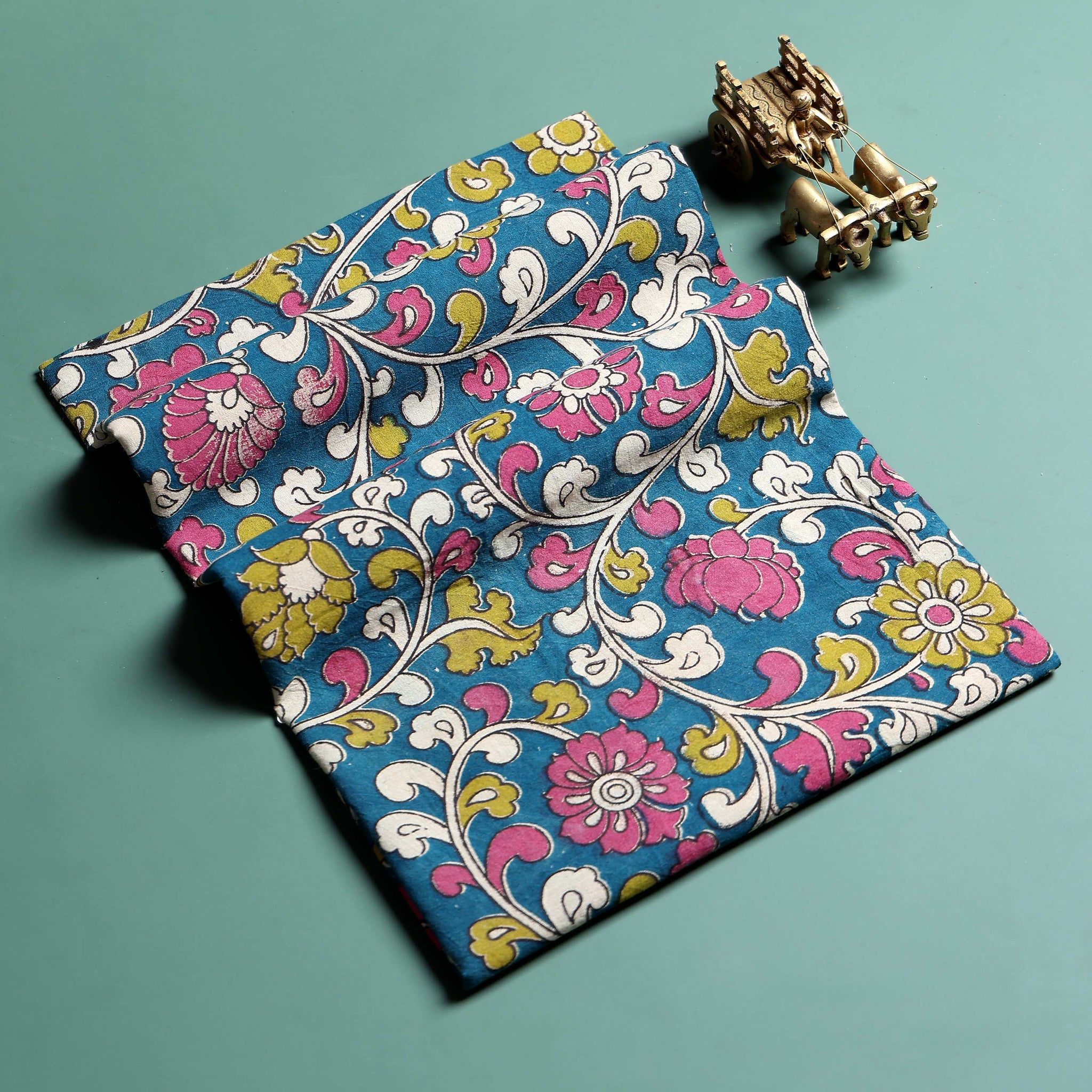 Traditional Floral Pattern Cotton 1 Meter Blouse Material for Women - Teal