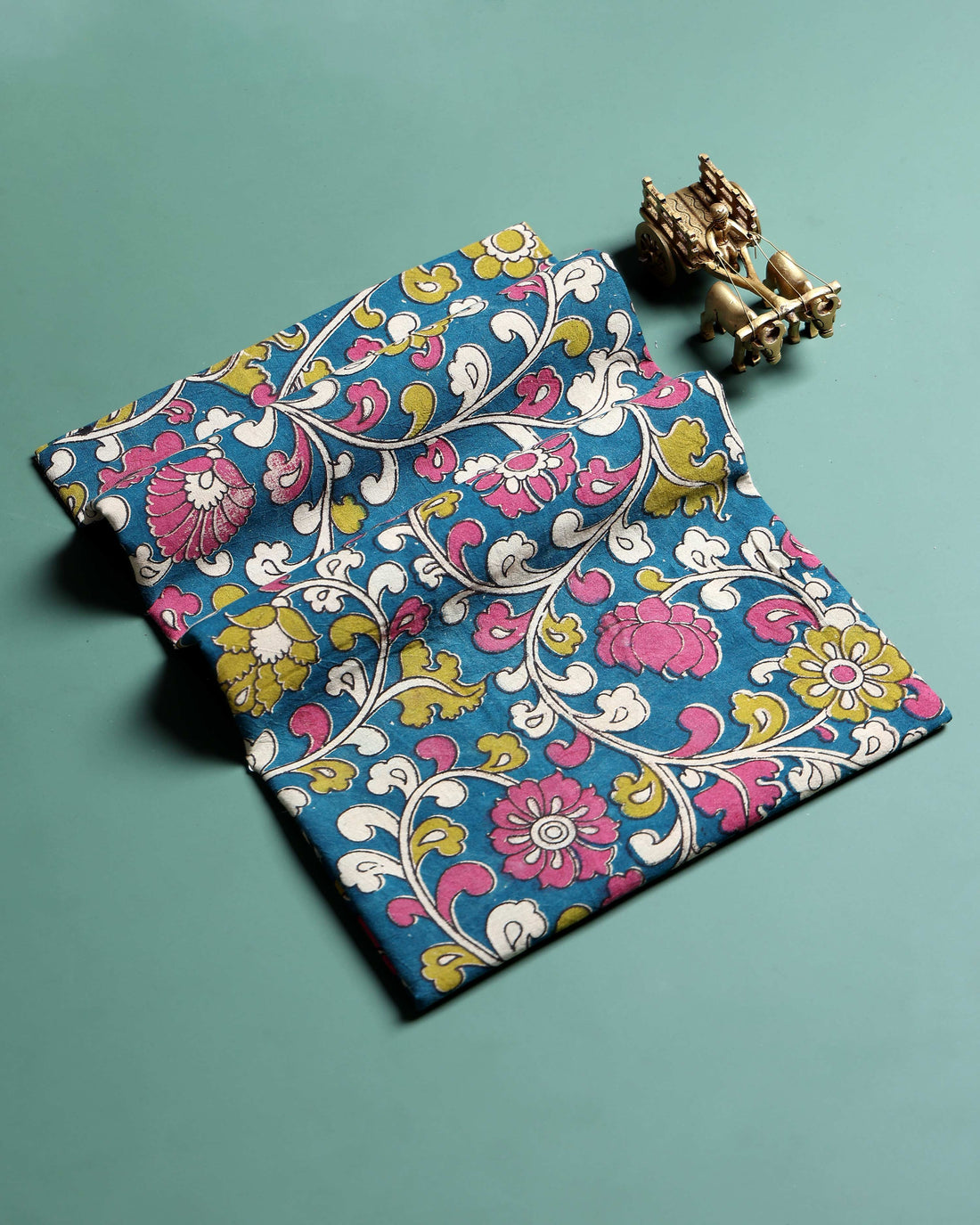 Traditional Floral Pattern Cotton 1 Meter Blouse Material for Women - Teal