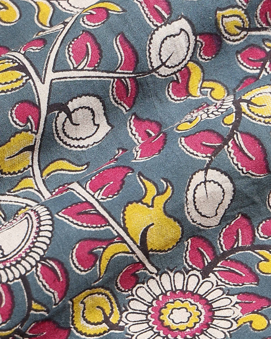 Traditional Floral Printed Cotton 1 Meter Blouse Material for Women - Grey