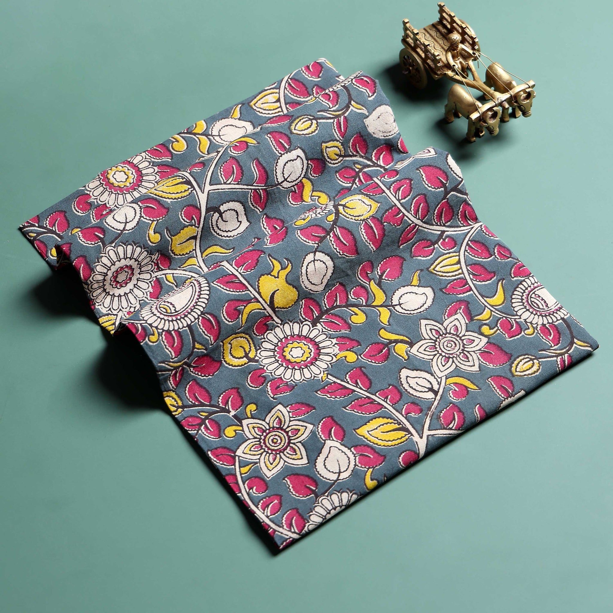 Traditional Floral Printed Cotton 1 Meter Blouse Material for Women - Grey