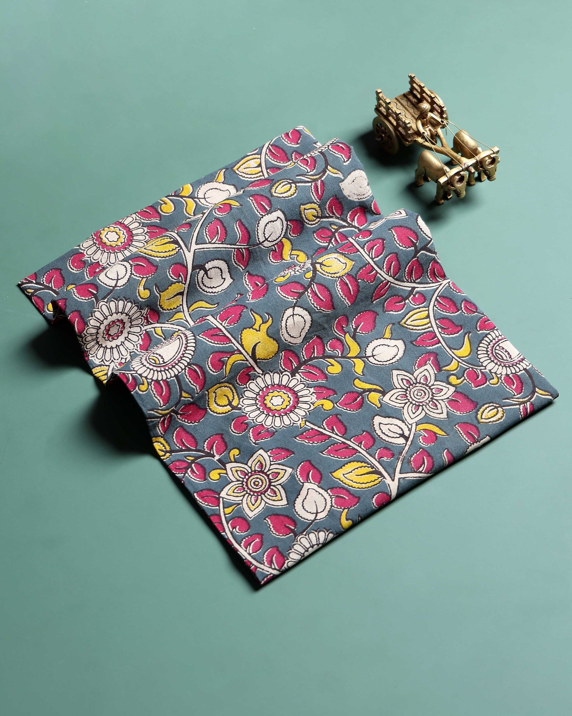 Traditional Floral Printed Cotton 1 Meter Blouse Material for Women - Grey