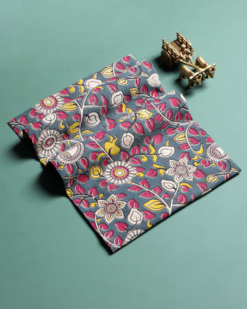 Traditional Floral Printed Cotton 1 Meter Blouse Material for Women - Grey