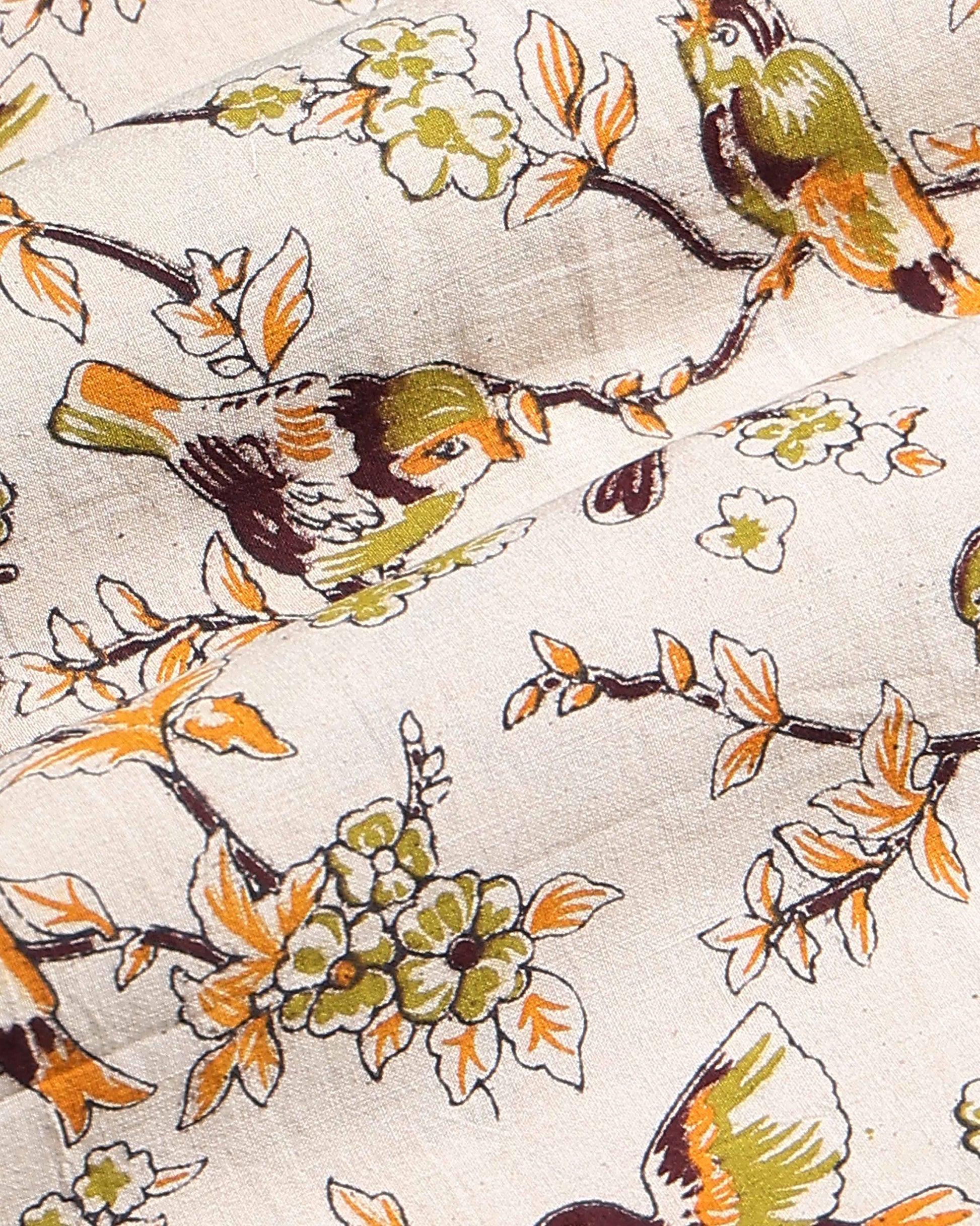 Traditional Floral Printed Cotton 1 Meter Blouse Material for Women - Sandal