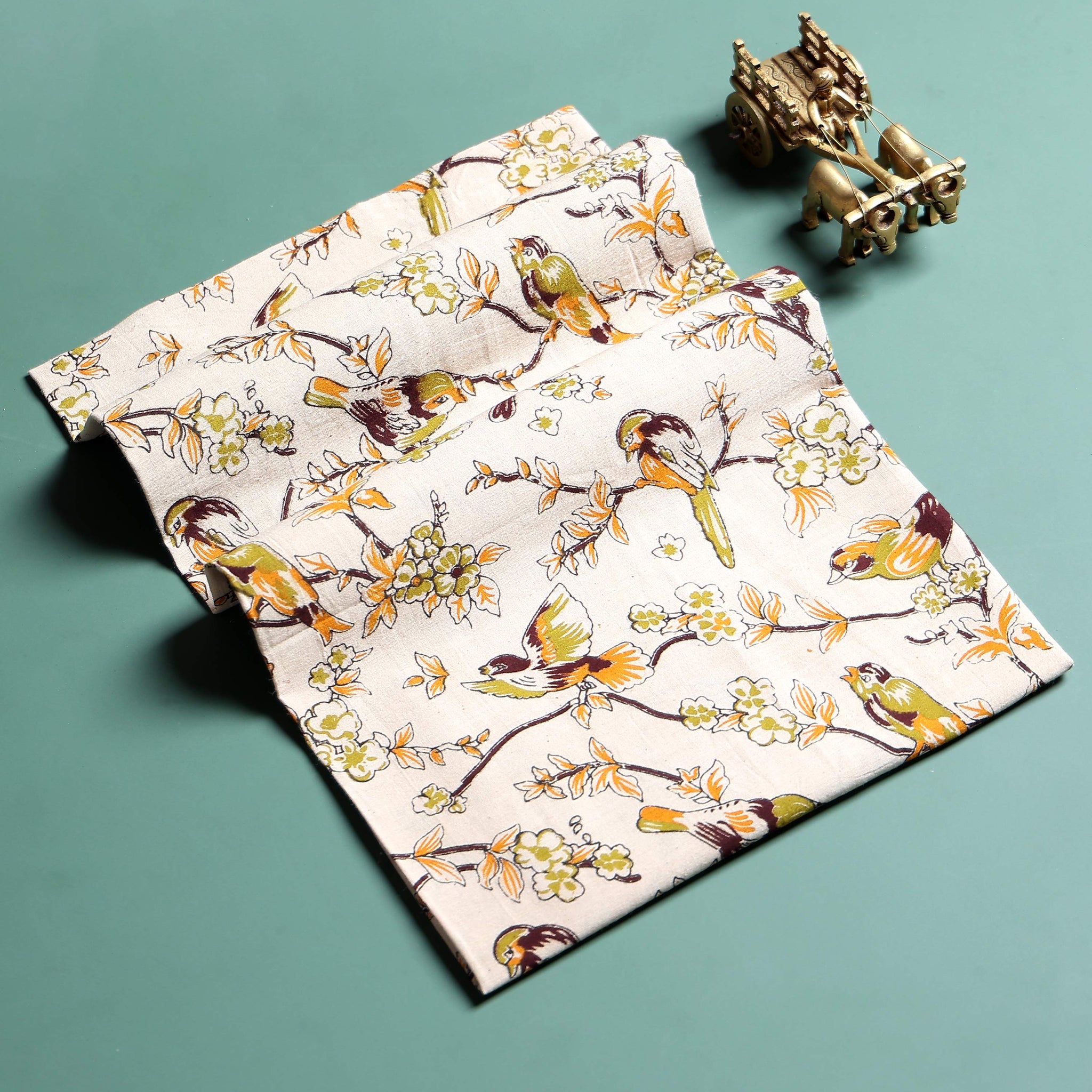 Traditional Floral Printed Cotton 1 Meter Blouse Material for Women - Sandal