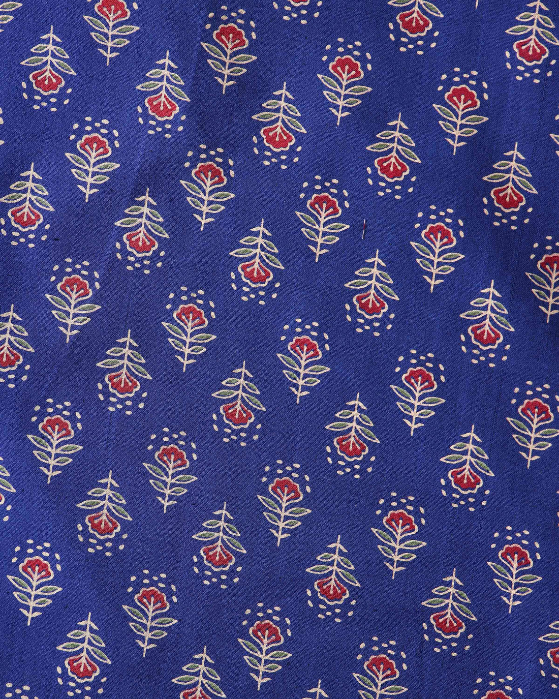 Traditional Floral Printed Unstitched Blouse Material - Blue