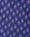 Traditional Floral Printed Unstitched Blouse Material - Blue-Close