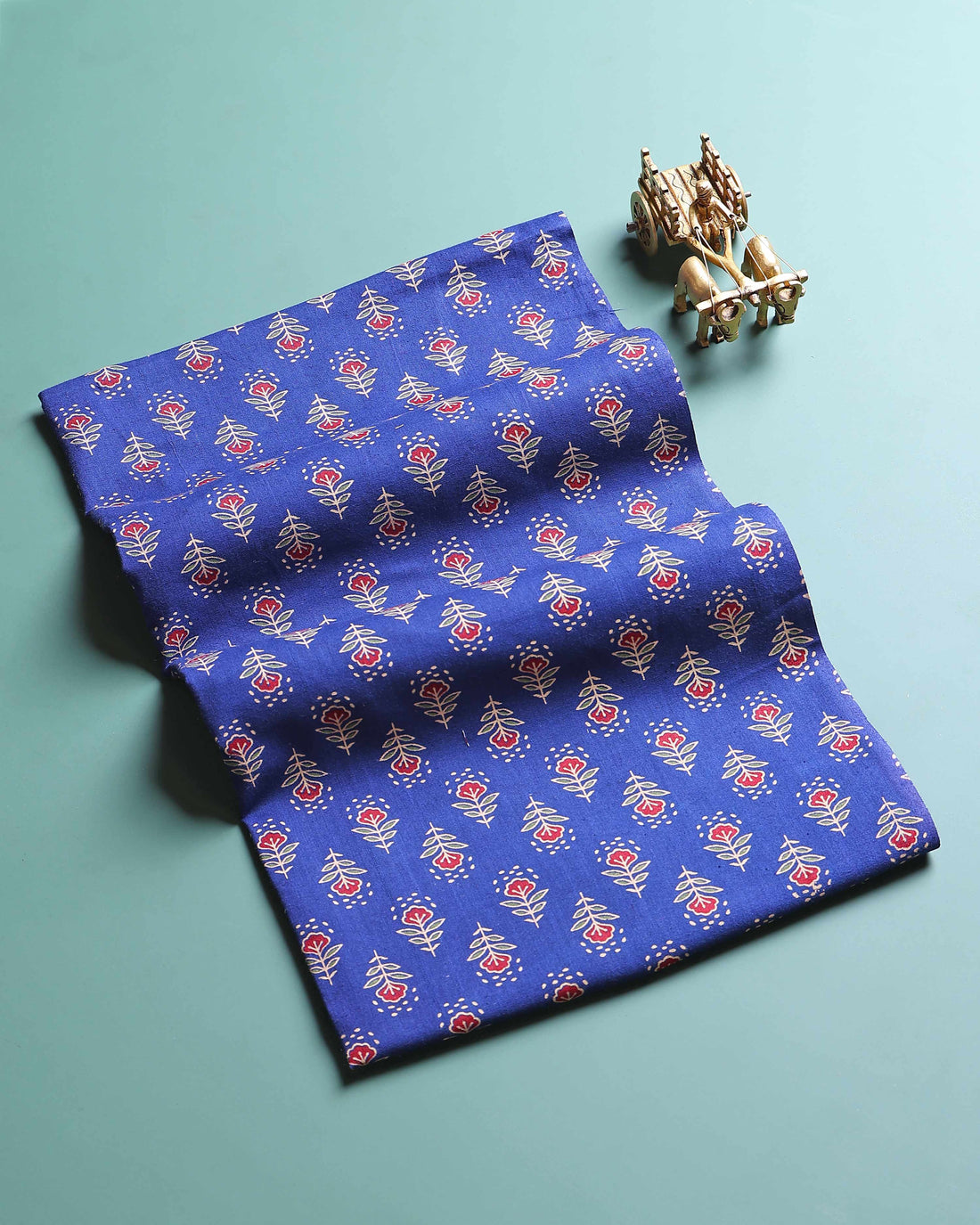 Traditional Floral Printed Unstitched Blouse Material - Blue