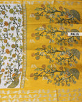 Traditional Floral and Peacock Motif Art Silk Saree with Elegant Woven Border and Intricate Nature Inspired Design - Off White-Pallu