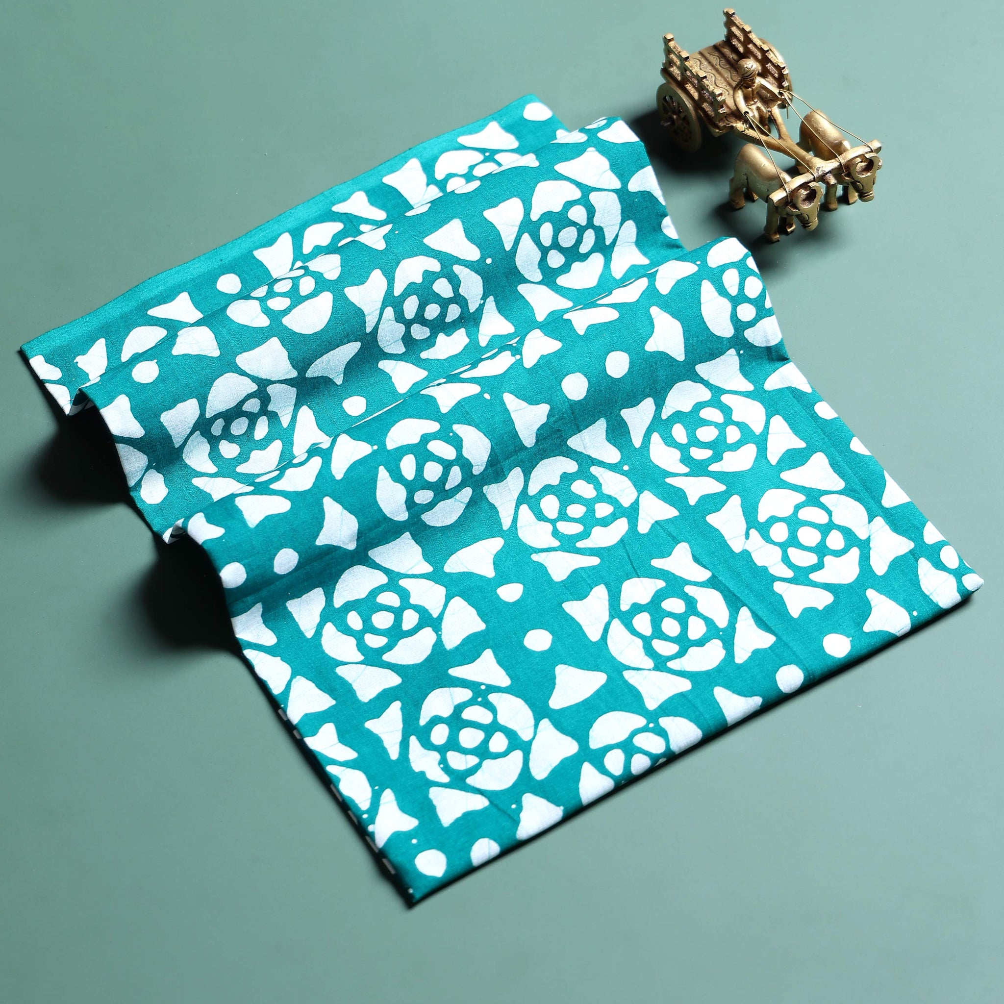 Traditional Geometric Batik Printed Cotton 1 Meter Blouse Material for Women- Teal