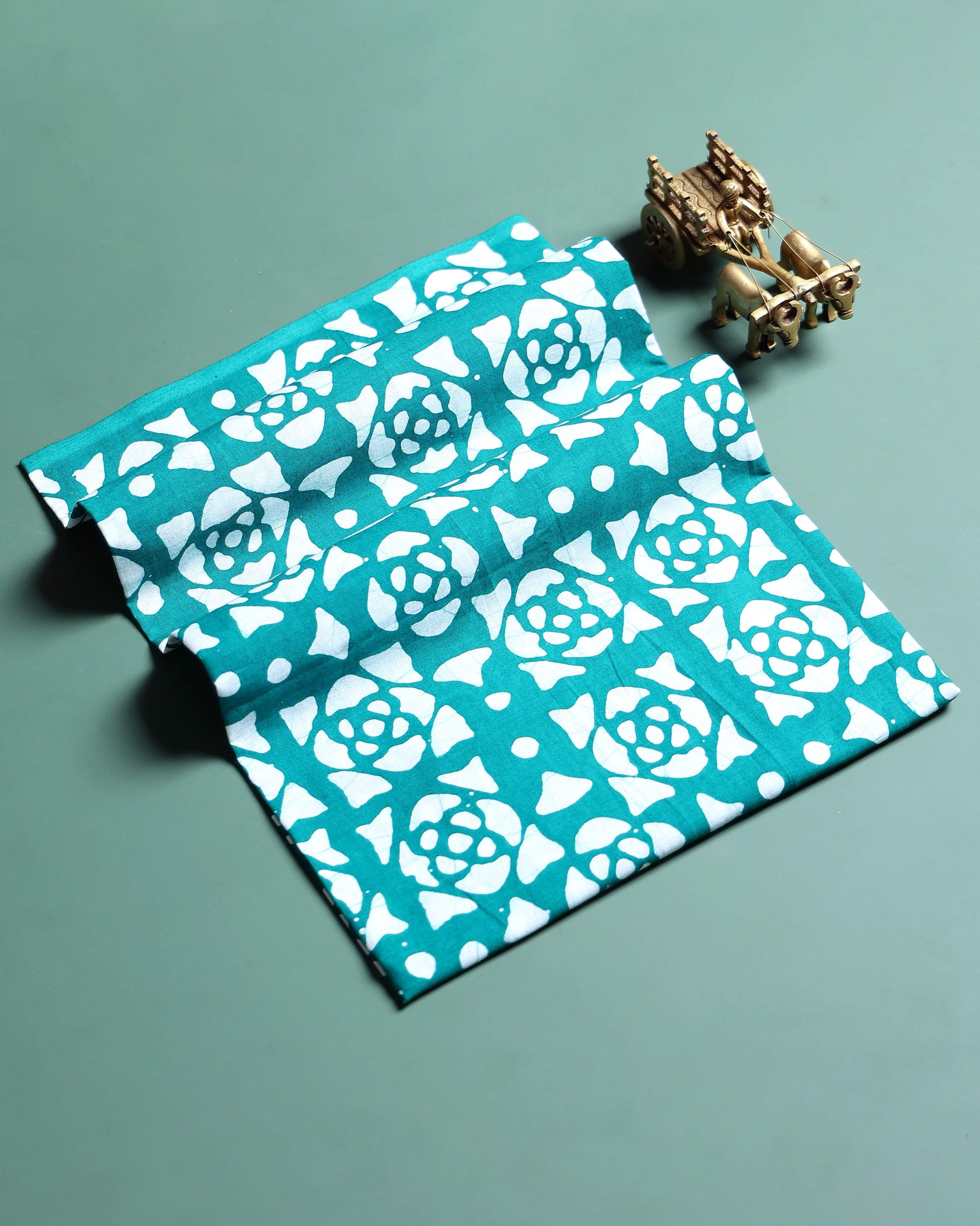 Traditional Geometric Batik Printed Cotton 1 Meter Blouse Material for Women- Teal