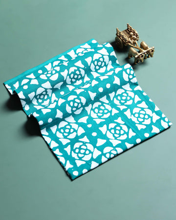 Traditional Geometric Batik Printed Cotton 1 Meter Blouse Material for Women- Teal