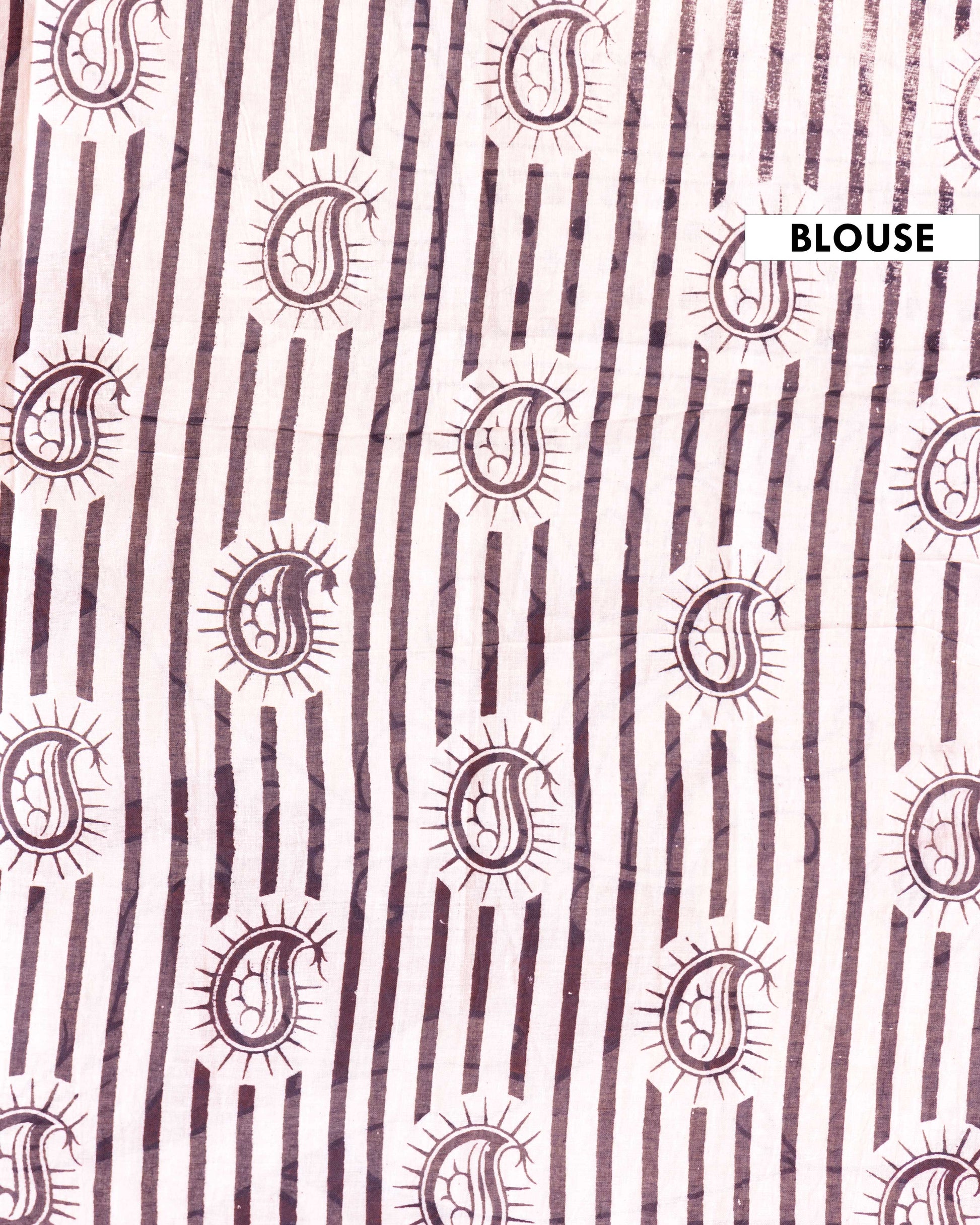 Traditional Hand-Block Printed Kalamkari Cotton Saree with Traditional Floral Motifs - Brown