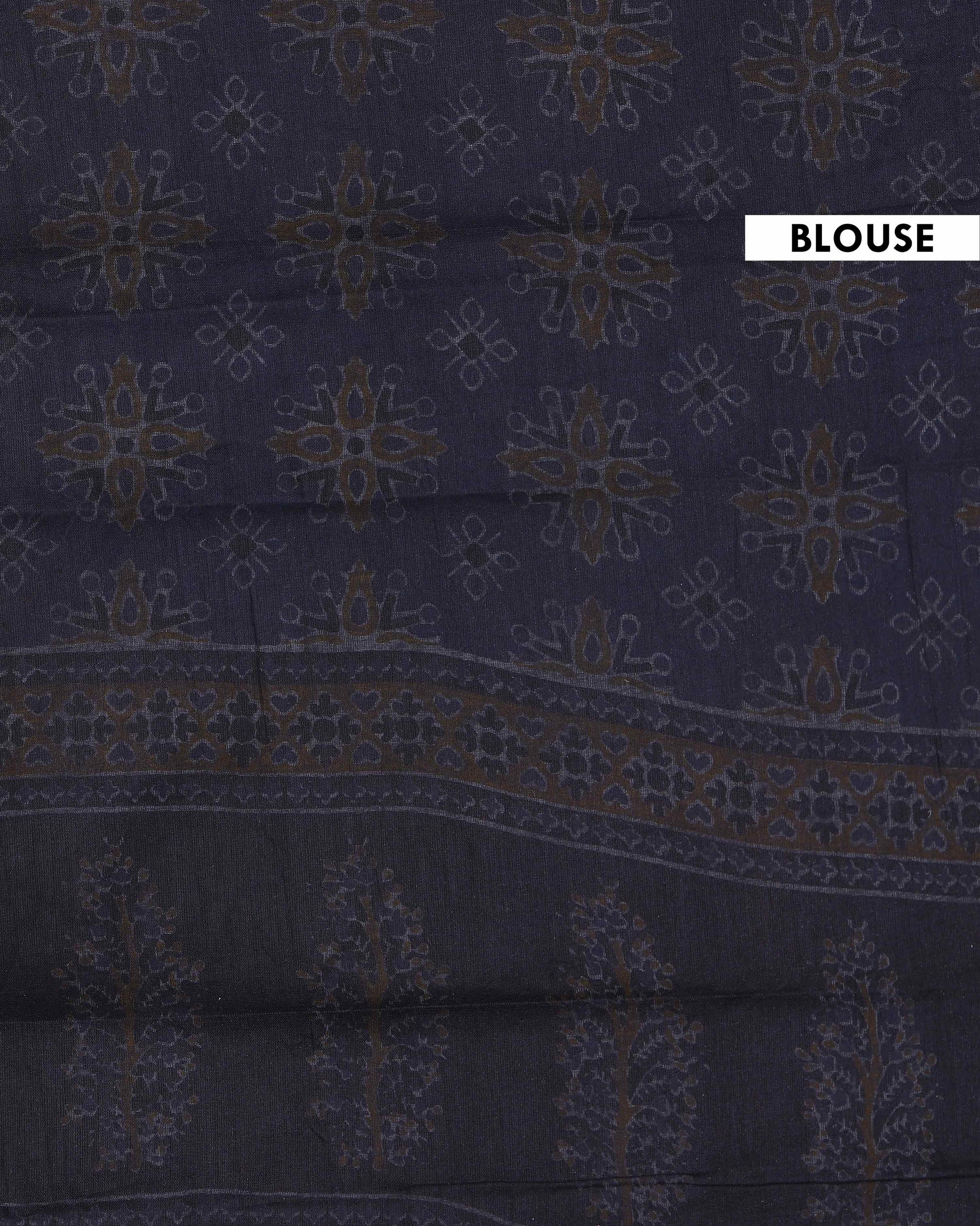 Traditional Hand-Block Printed Mul Mul Cotton Saree with Intricate Border - Yellow-Blouse