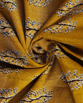 Traditional Hand-Block Printed Mul Mul Cotton Saree with Intricate Border - Yellow-Close