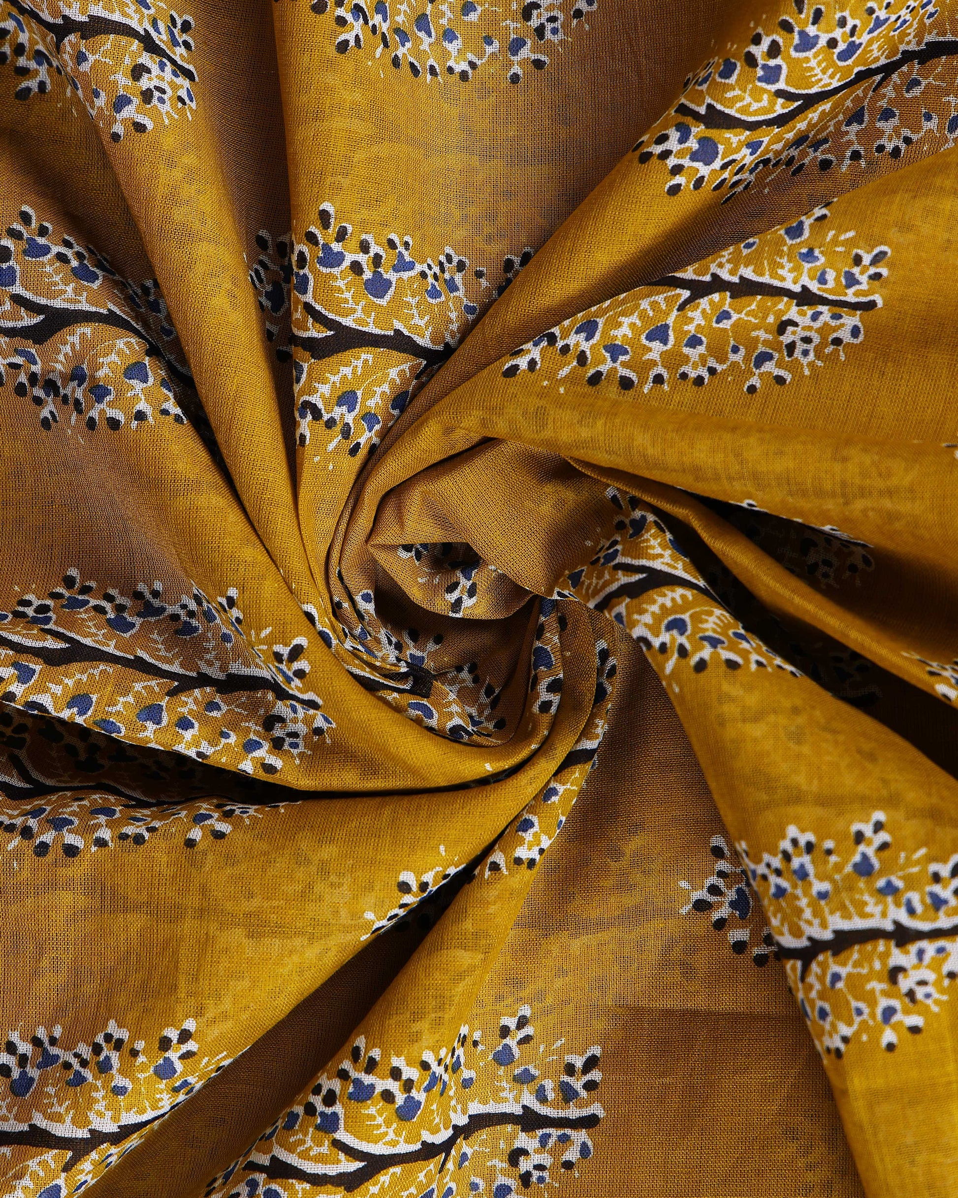 Traditional Hand-Block Printed Mul Mul Cotton Saree with Intricate Border - Yellow-Close