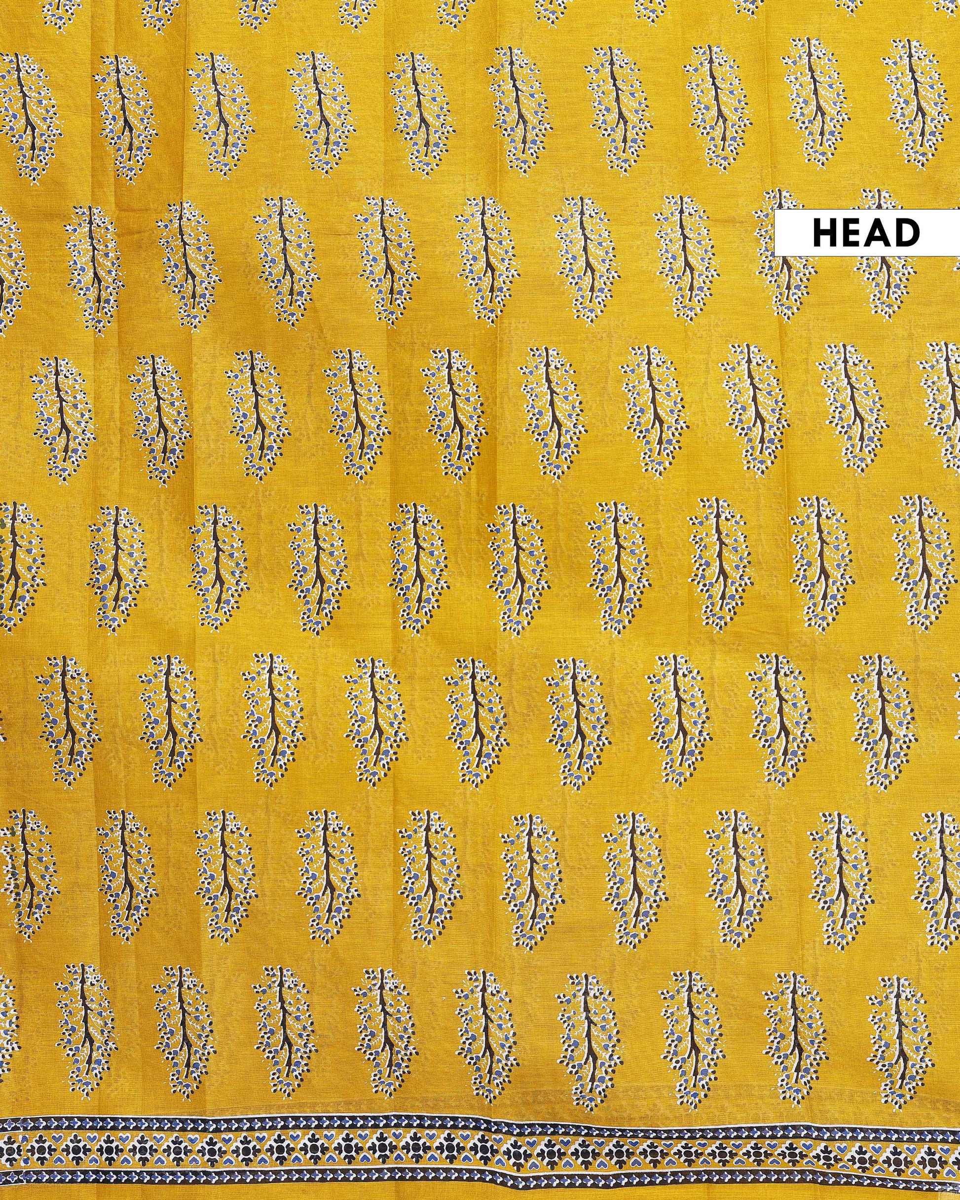 Traditional Hand-Block Printed Mul Mul Cotton Saree with Intricate Border - Yellow-Head
