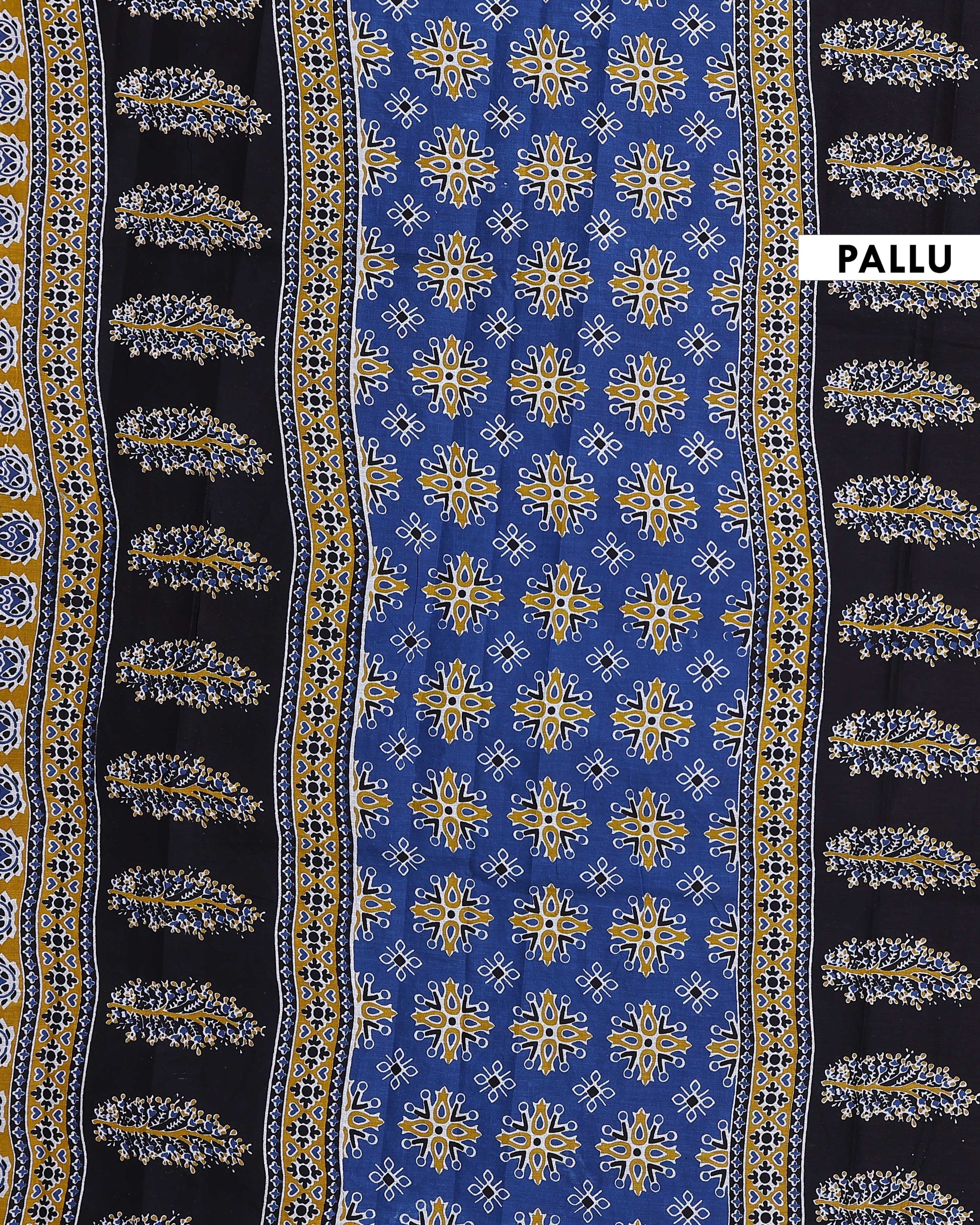 Traditional Hand-Block Printed Mul Mul Cotton Saree with Intricate Border - Yellow-Pallu