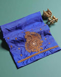 Traditional Hand-Embroidered Blouse Material with Aari Work - Blue