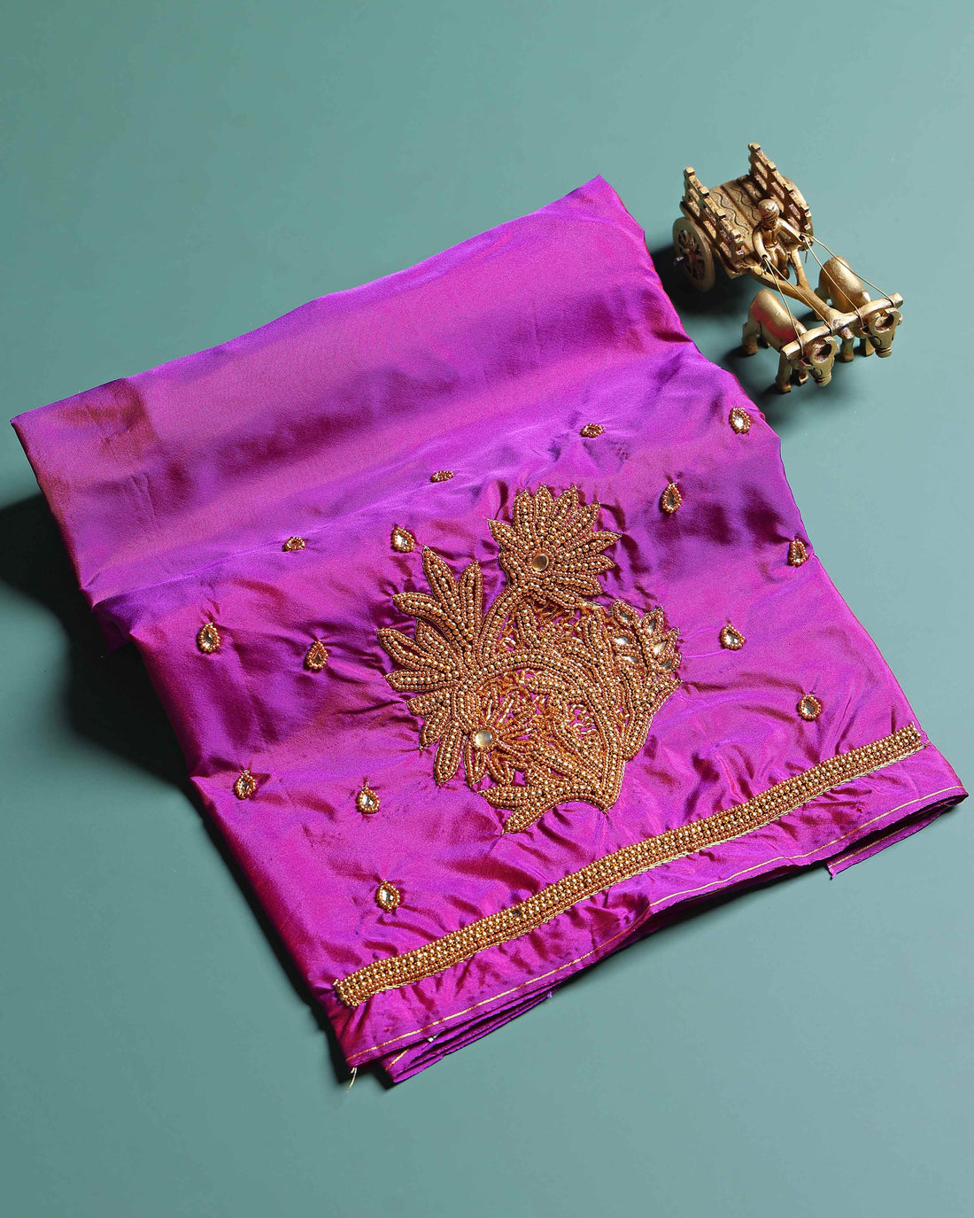 Traditional Hand-Embroidered Blouse Material with Aari Work - Purple