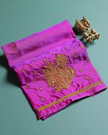 Traditional Hand-Embroidered Blouse Material with Aari Work - Purple