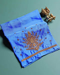Traditional Hand-Embroidered Blouse Material with Aari Work - Royal Blue