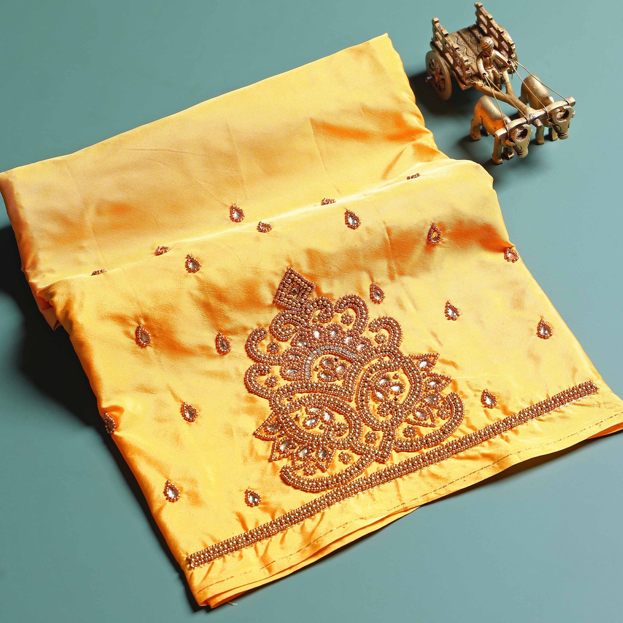 Traditional Hand-Embroidered Blouse Material with Aari Work - Yellow