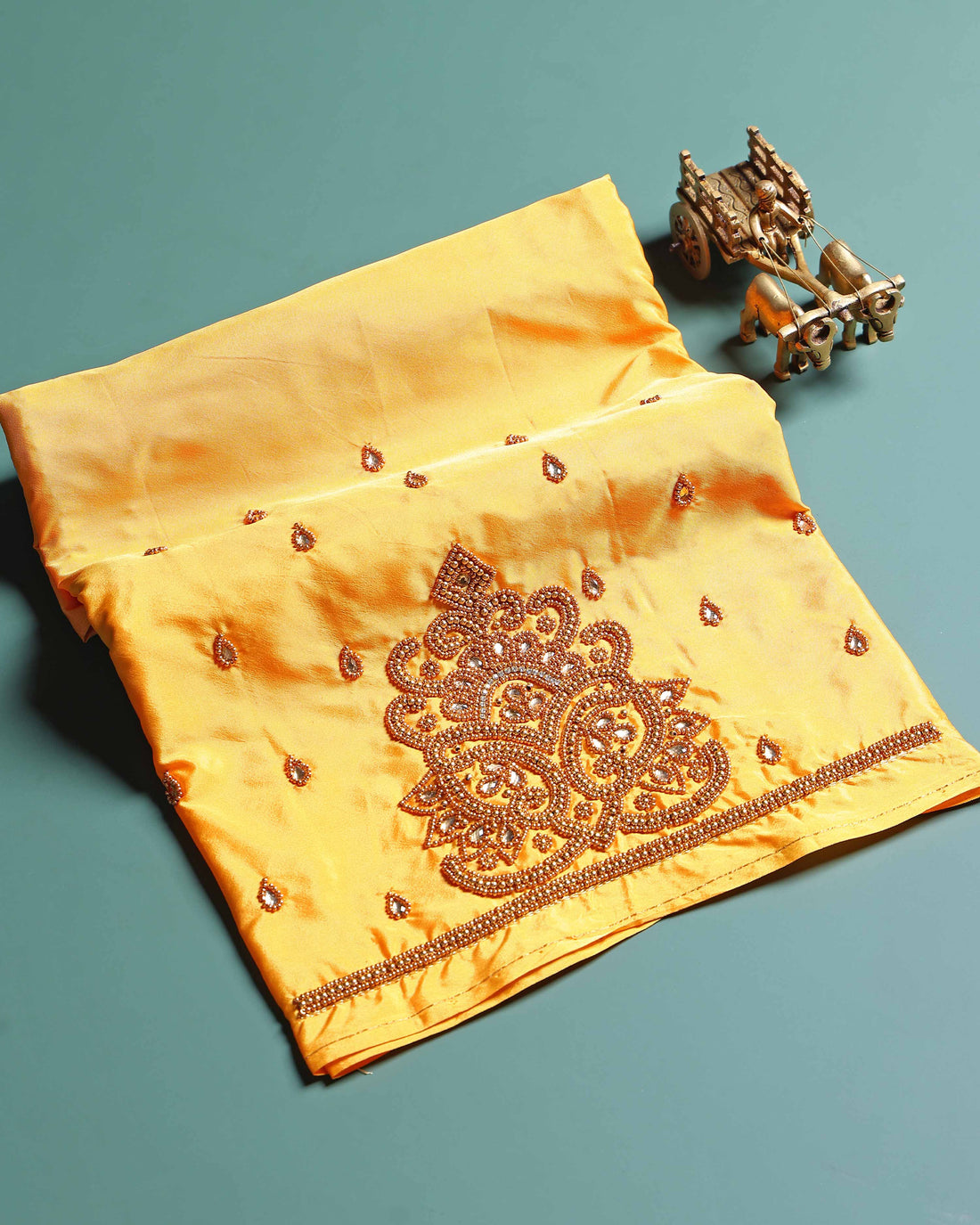 Traditional Hand-Embroidered Blouse Material with Aari Work - Yellow