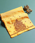 Traditional Hand-Embroidered Blouse Material with Aari Work - Yellow