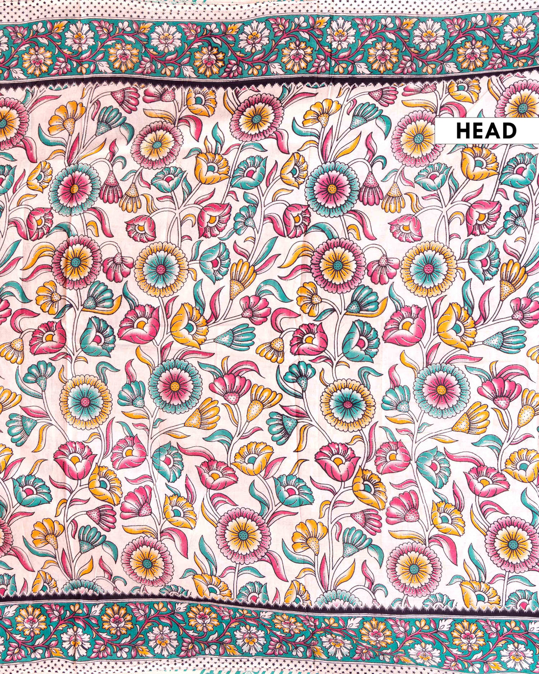 Traditional Hand-Painted Kalamkari Cotton Saree with Floral Border - Sandal